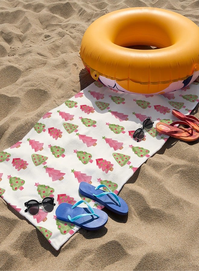 Tzhim Preppy Christmas Sand Towel, Pink and Green Tree Pool Towels, Large Bath Towels Gifts for Women & Girls, Beach & Bathroom Decor, 29x60in - Image 3